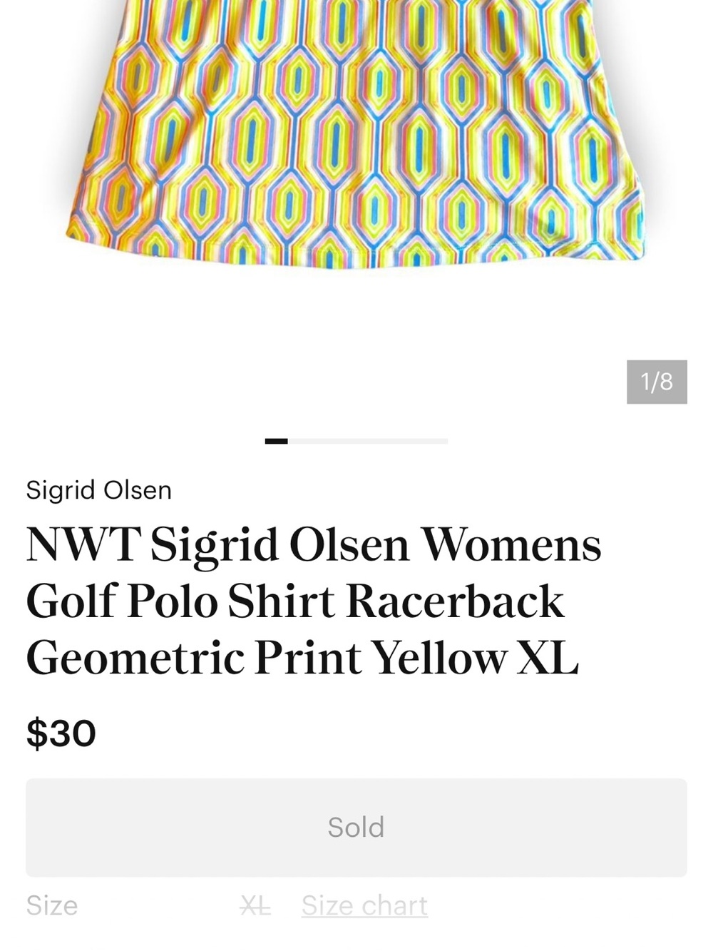 NWT Sigrid Olsen Womens Golf Polo Shirt Racerback Geometric Print Yellow XL